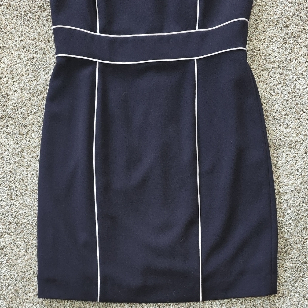 Tahari Navy Mini Dress with White Trim - Picture 4 of 7